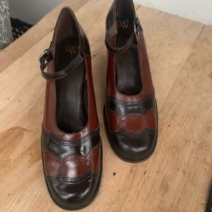 NWOT Clifford & Wills women’s size 9.5 black and brown pumps with block heel.